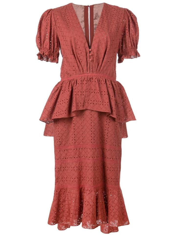 Johanna Ortiz Fitted Ruffle Dress - Brown