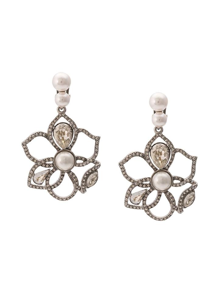 Oscar De La Renta Pearl Flower Earrings - Silver