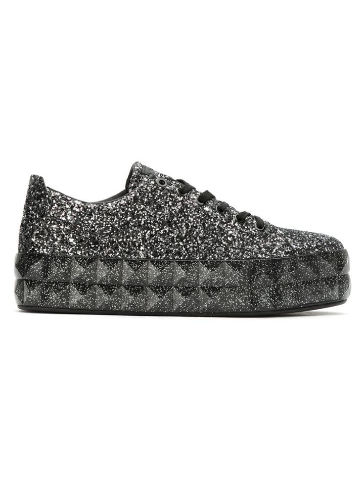 Emporio Armani Glitter Platform Sneakers - Black