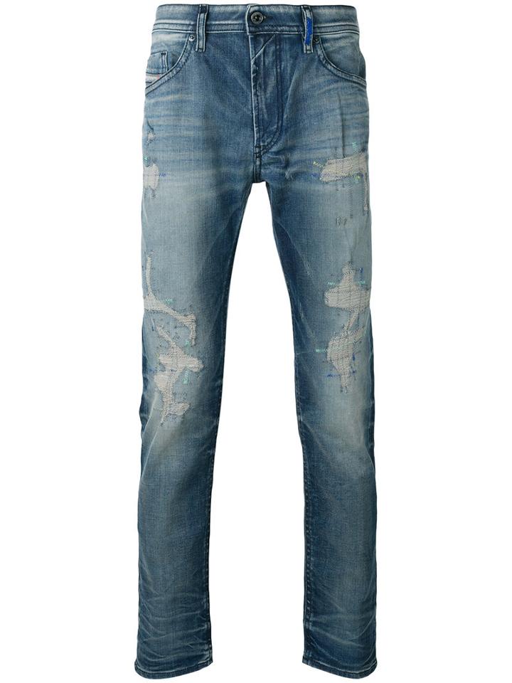 Diesel Distressed Slim-fit Jeans, Men's, Size: 31, Blue, Cotton/spandex/elastane