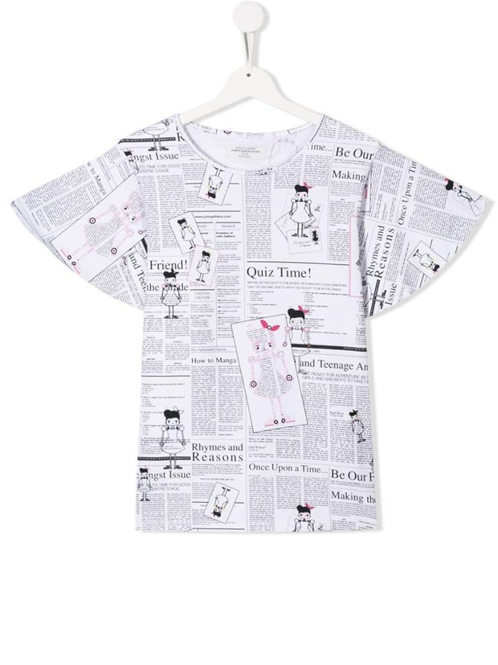 John Galliano Kids Teen Newspaper Print T-shirt - White