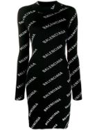 Balenciaga Logo Print Mini Dress - Black