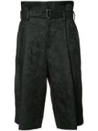 Aganovich - Belted Cropped Trousers - Men - Linen/flax - 48, Black, Linen/flax