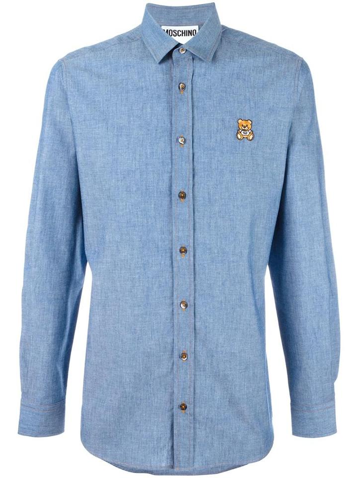 Moschino Toy Bear Chambray Shirt, Men's, Size: 41, Blue, Cotton