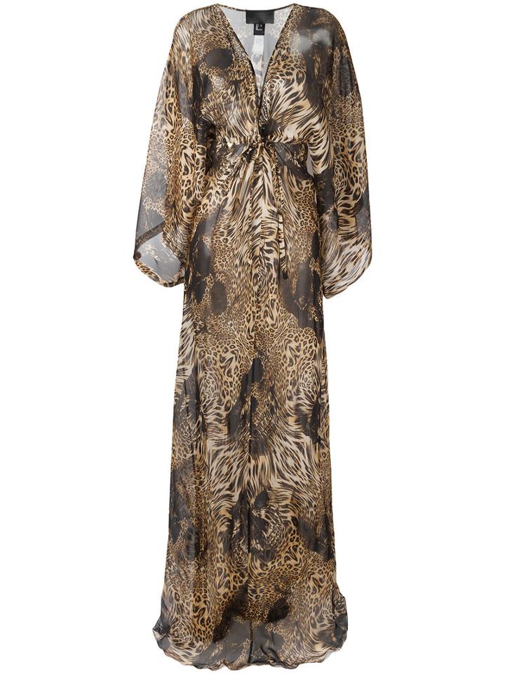 Philipp Plein Patterned Long Dress, Women's, Size: Medium, Brown, Silk