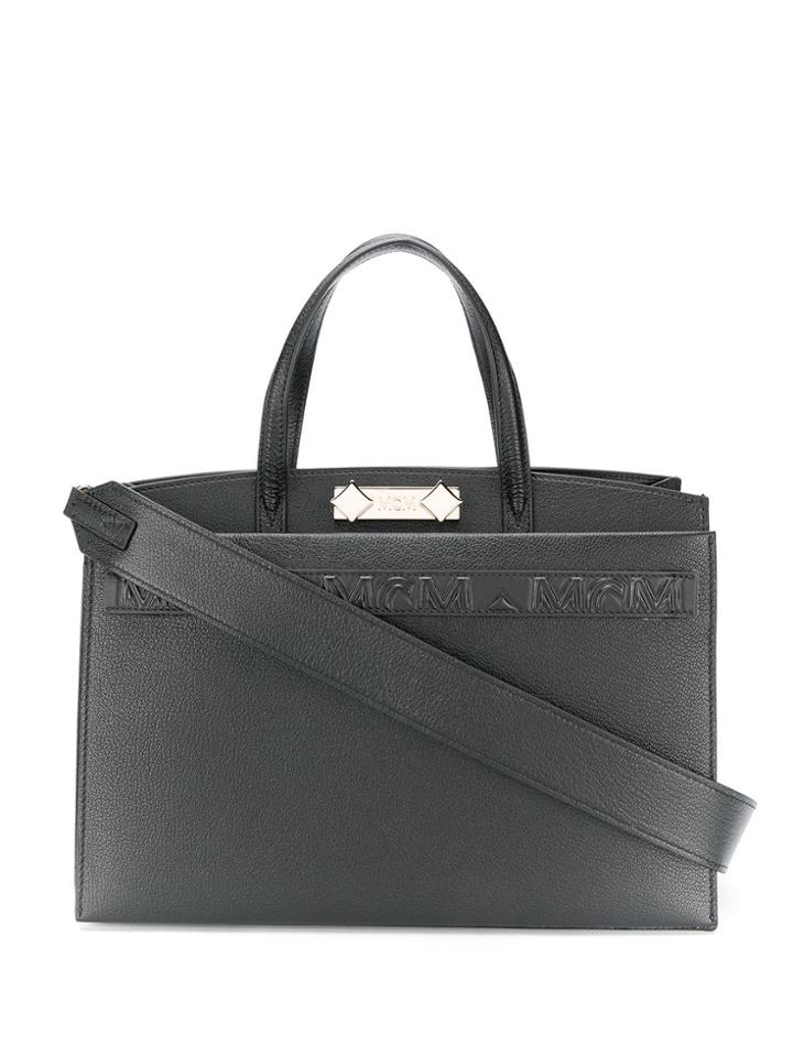Mcm Repeat Logo Tote Bag - Black