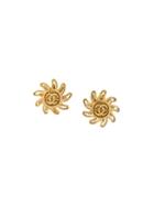 Chanel Vintage Sun Button Clip-on Earrings, Women's, Metallic