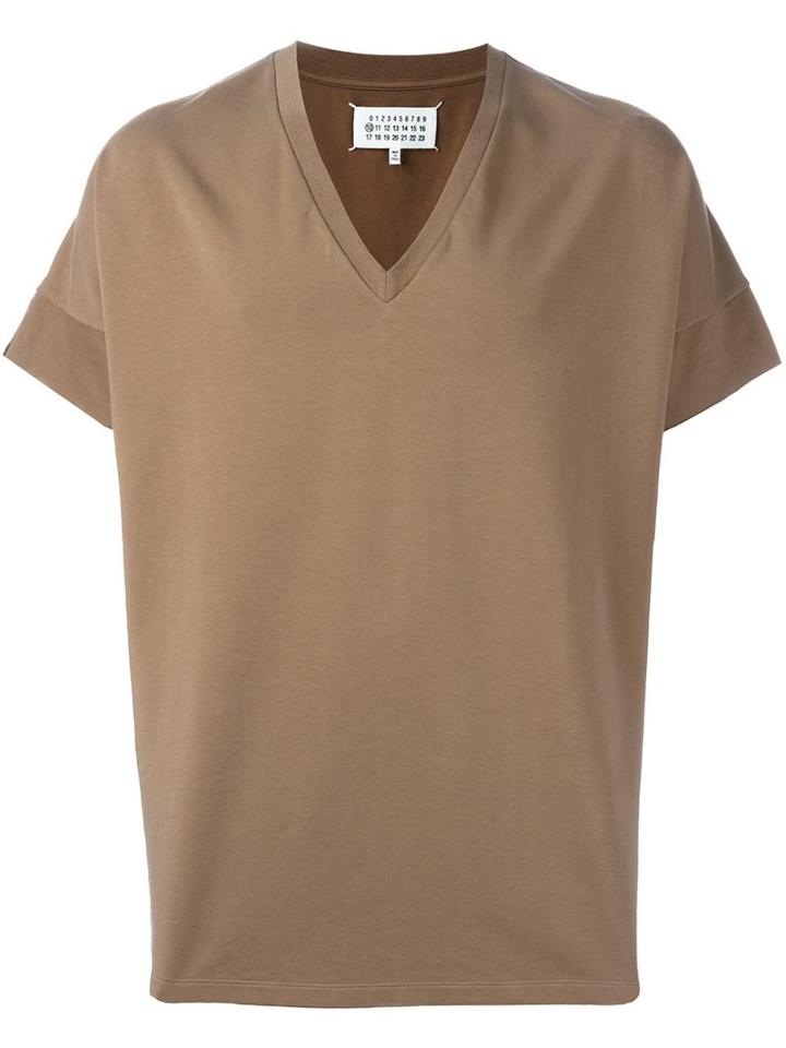 Maison Margiela Boxy Fit V-neck T-shirt, Men's, Size: 48, Brown, Cotton/spandex/elastane