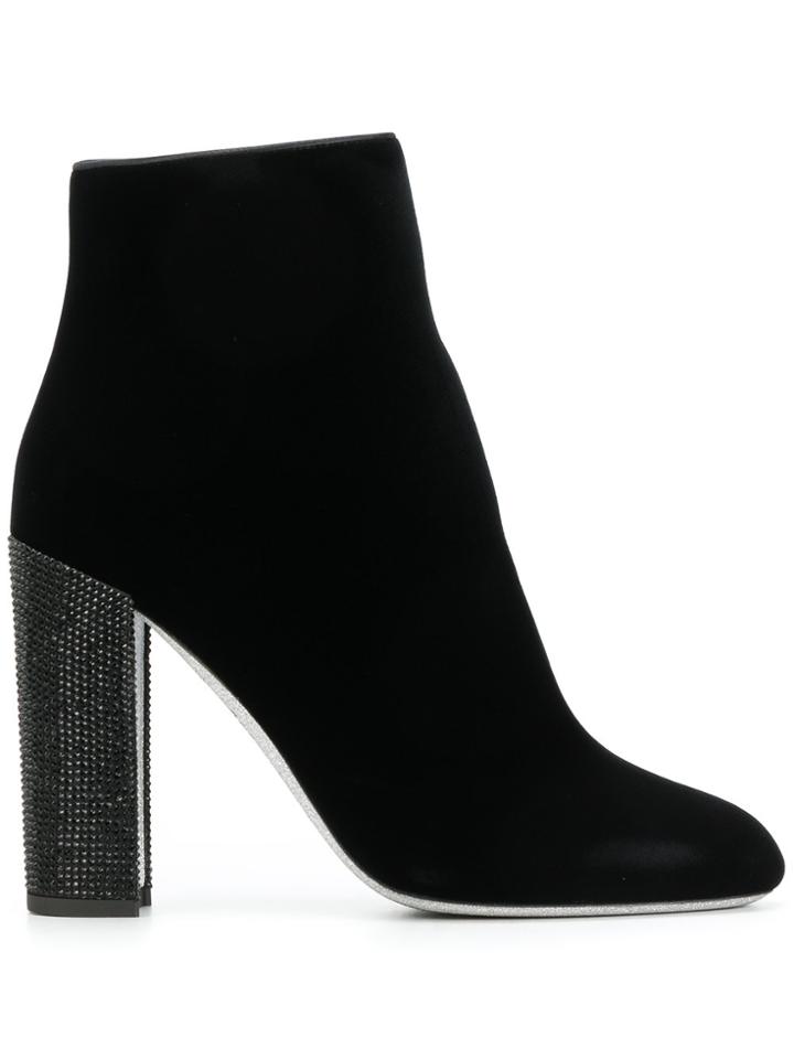 René Caovilla Jewelled Heel Ankle Boots - Black