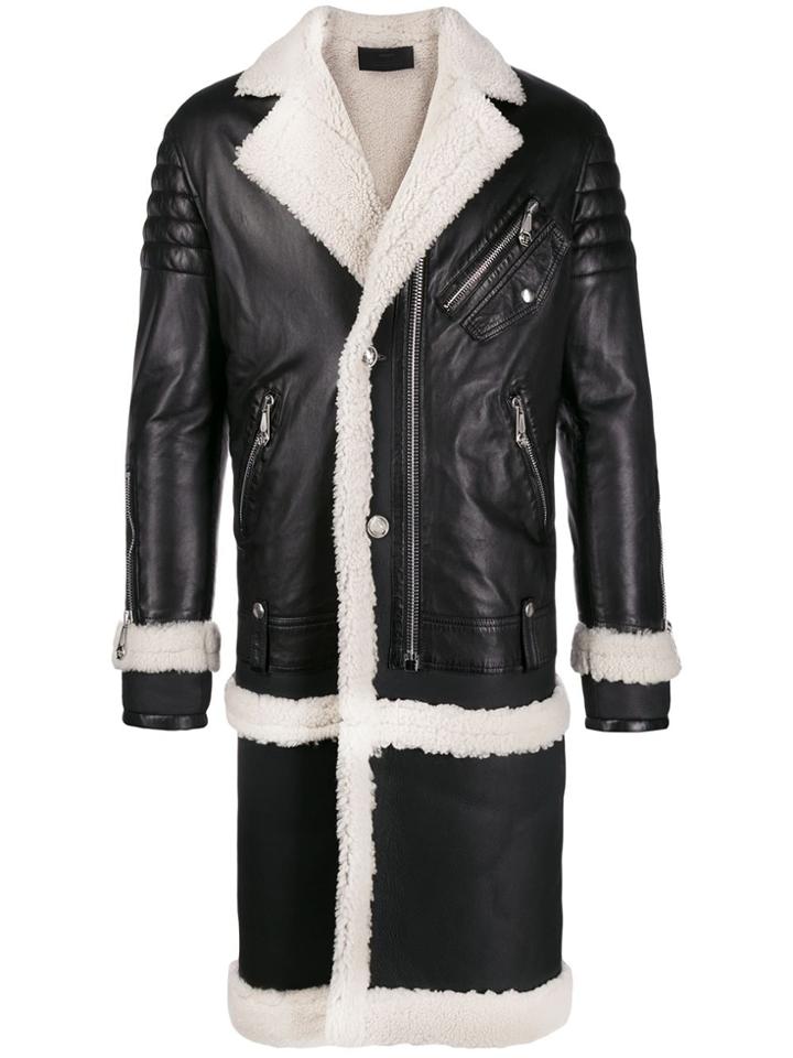 Philipp Plein Long Shearling Coat - Black