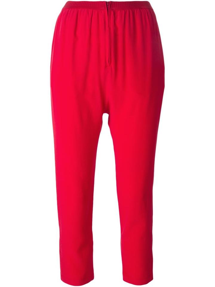 Erika Cavallini Cropped Drop Crotch Trousers, Women's, Size: 44, Red, Silk