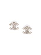 Chanel Vintage Pearl Embellished Cc Earrings, Women's, Metallic