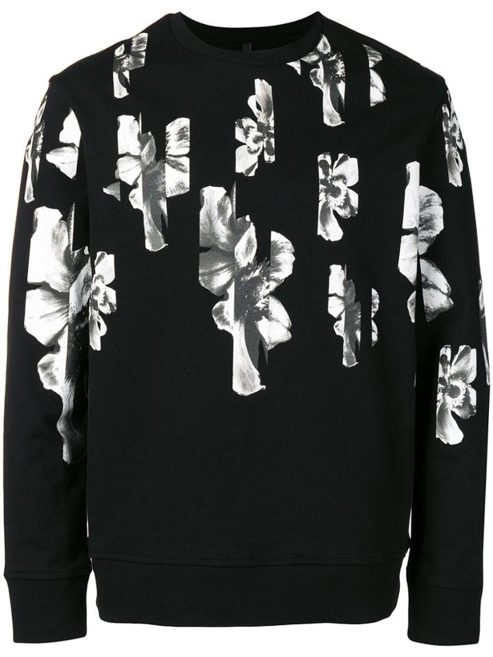 Neil Barrett Sliced Floral Print Sweatshirt - Black