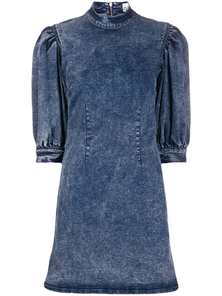 Ganni Puff Sleeve Denim Dress - Blue