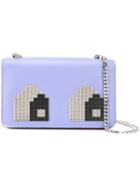 Les Petits Joueurs Eyes Mini Janis Shoulder Bag, Women's, Blue, Calf Leather