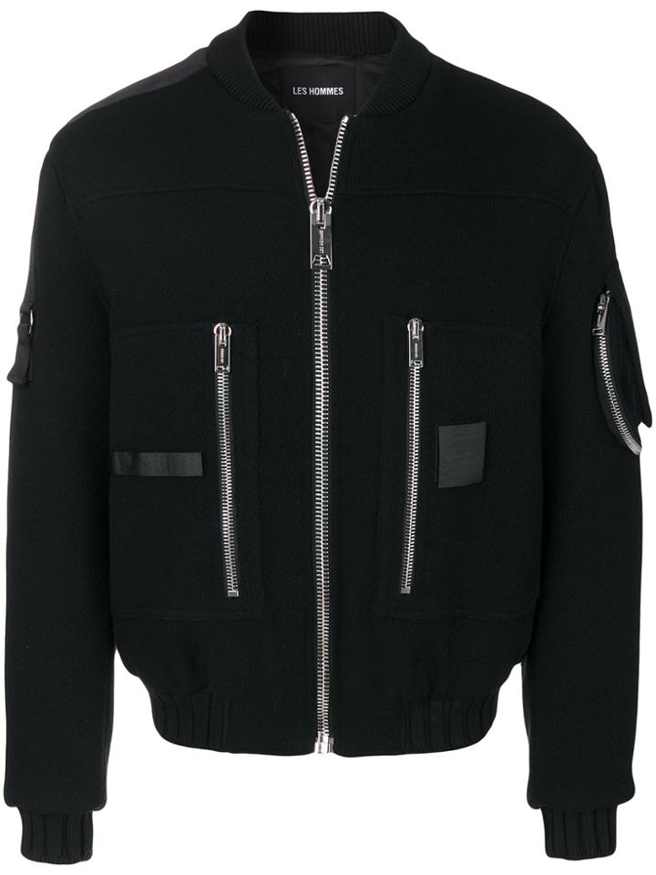 Les Hommes Puffy Pilot Bomber Jacket - Black