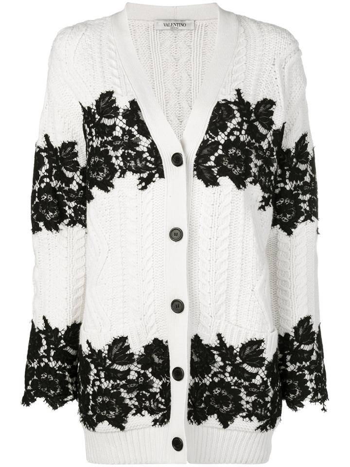 Valentino Lace Insert Cardigan - White