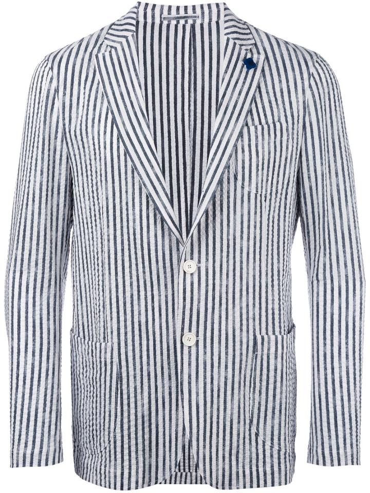 Lardini Striped Blazer, Men's, Size: 54, Blue, Cotton
