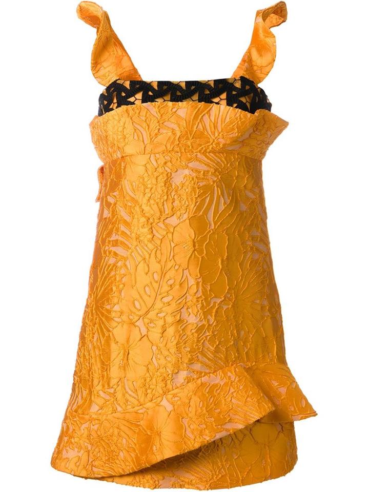 Msgm Lace Detail Structured Dress, Women's, Size: 44, Yellow/orange, Polyamide/polyester/polyacrylic