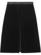 Burberry Lambskin Trim Box Pleat Detail Velvet Wool Skirt - Black