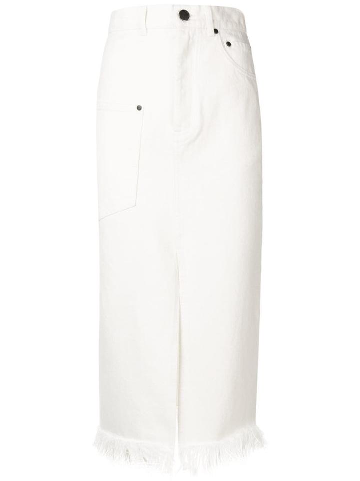 House Of Holland Frayed-hem Midi Skirt - White