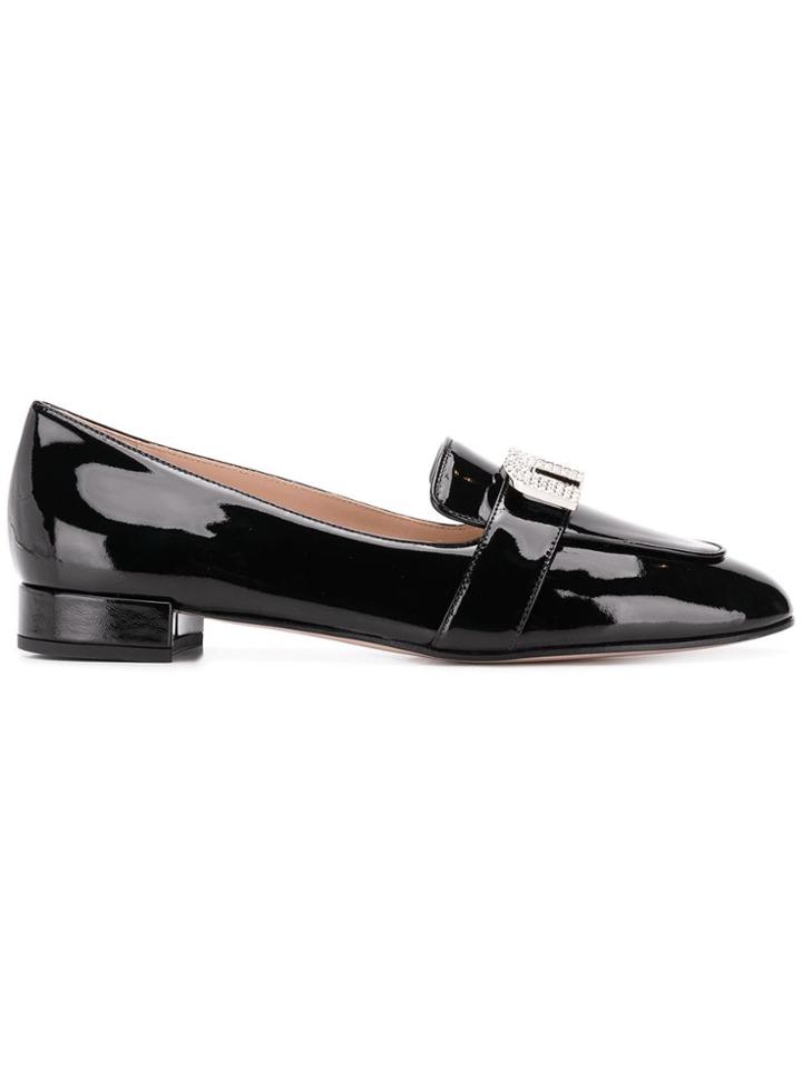 Miu Miu Embellished Logo Loafers - Black