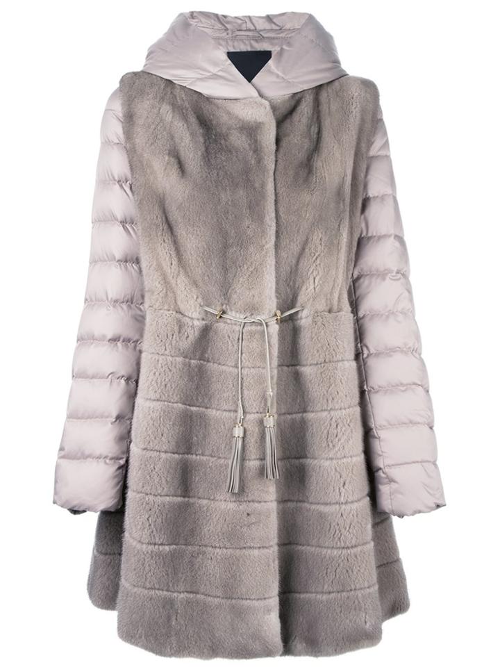 Liska Mink Fur Hooded Puffer Coat - Nude & Neutrals