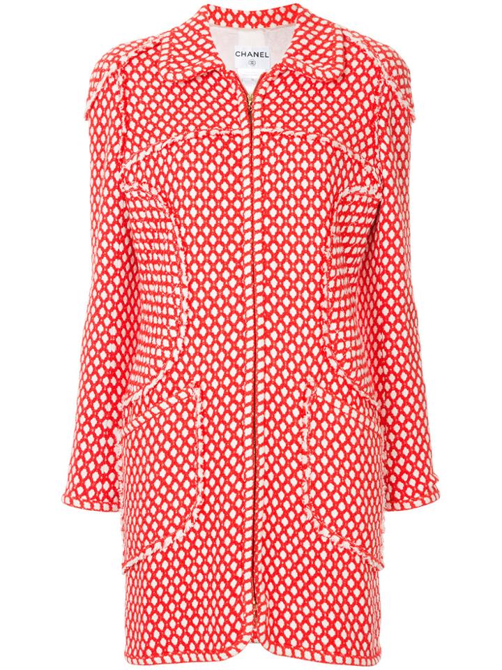 Chanel Vintage Geometric Tweed Slim Coat - Red