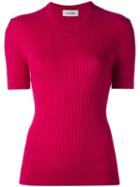 Courrèges - Short-sleeve Round Neck Knit Top - Women - Cotton/cashmere - 4, Pink/purple, Cotton/cashmere