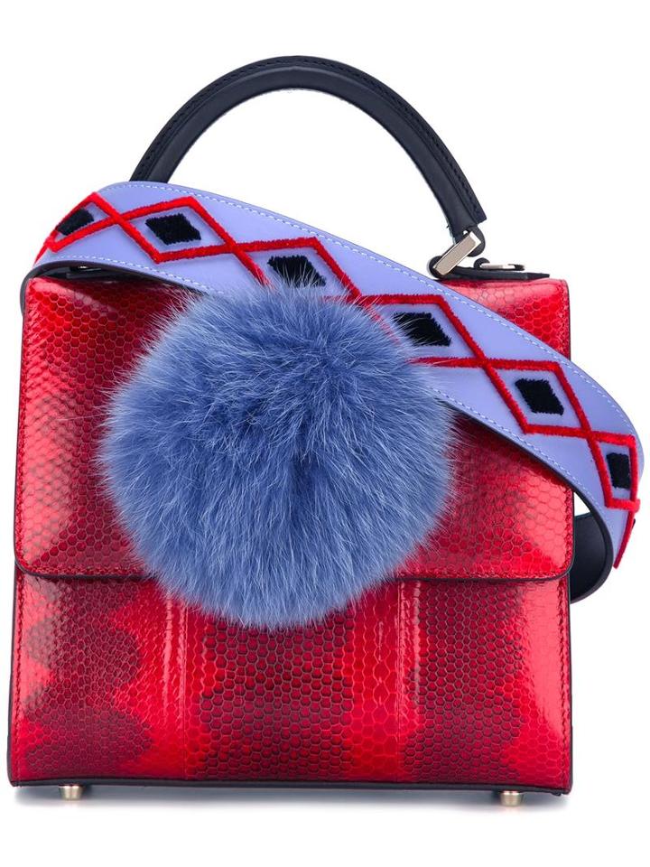 Les Petits Joueurs Mini Alex Tote, Women's, Red, Calf Leather/watersnake Skin/rabbit Fur