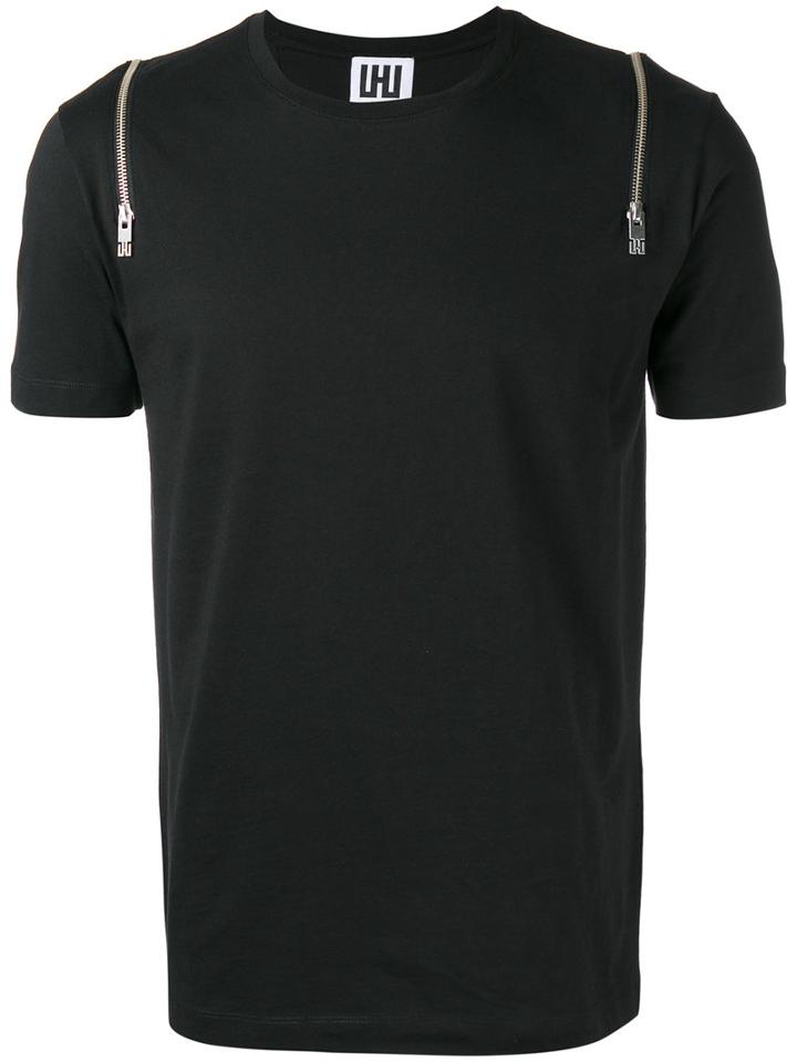 Les Hommes Zipped Shoulders T-shirt, Men's, Size: Large, Black, Cotton