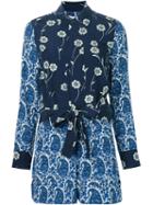 Derek Lam 10 Crosby Printed Belted Playsuit, Women's, Size: 4, Blue, Silk