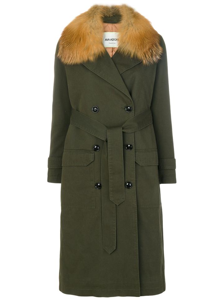 Ava Adore Fur Collared Double Breasted Coat - Green