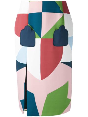 Pardens - Printed Front Pocket Skirt - Women - Polyester/viscose/pbt Elite - 44, Blue, Polyester/viscose/pbt Elite