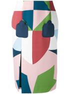 Pardens - Printed Front Pocket Skirt - Women - Polyester/viscose/pbt Elite - 44, Blue, Polyester/viscose/pbt Elite