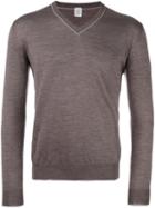 Eleventy V-neck Trim Jumper, Men's, Size: Large, Brown, Silk/merino