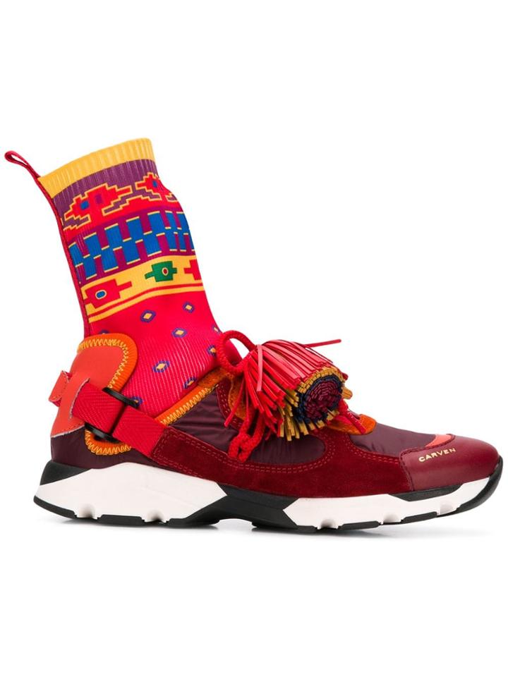 Carven Woven Sock Sneakers - Red