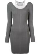 T By Alexander Wang Ribbed Knit Fitted Dress - Grey