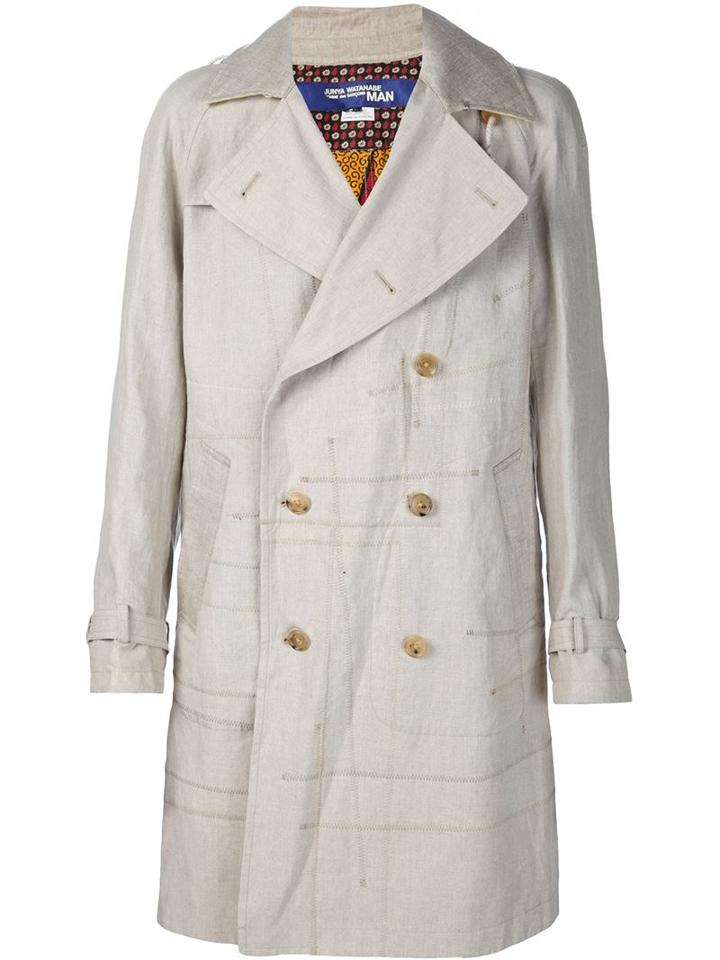 Junya Watanabe Comme Des Garçons Man Exposed Seam Trench Coat, Men's, Size: Medium, Nude/neutrals, Cotton/linen/flax/polyester/wool