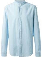 Brunello Cucinelli Band Collar Shirt, Men's, Size: L, Blue, Cotton