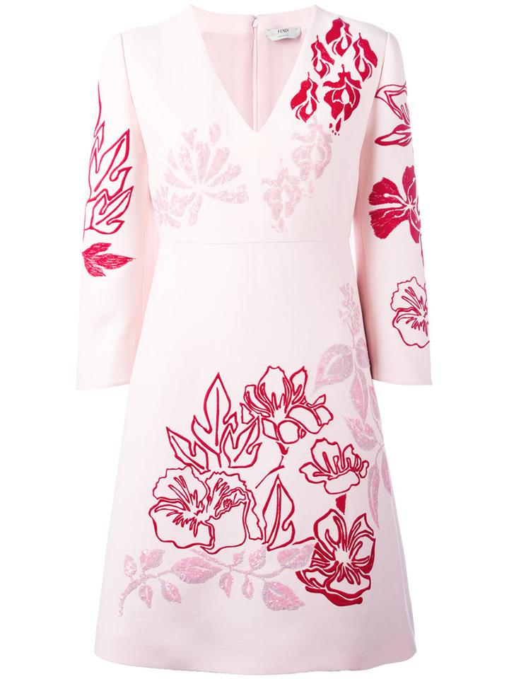 Fendi - Embellished Shift Dress - Women - Silk/wool - 40, Women's, Pink/purple, Silk/wool