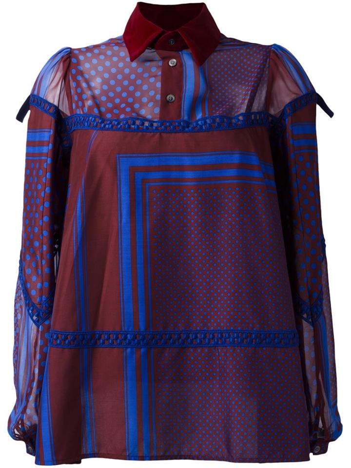Sacai Multi-pattern Longsleeved Blouse - Blue