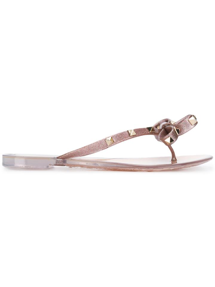 Valentino Rubber Studded Bow Flip Flop - White