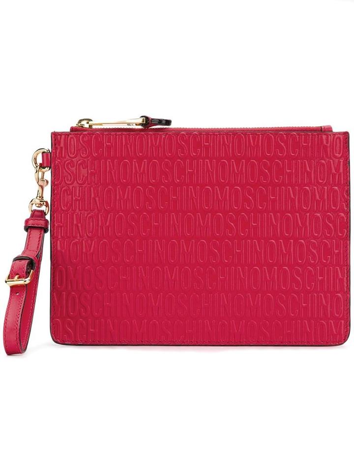 Moschino Logo Embossed Clutch, Women's, Red, Leather