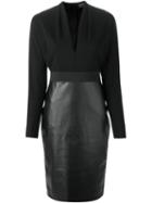 Lanvin Fitted V-neck Dress, Women's, Size: 44, Black, Silk/viscose/polyamide/cotton