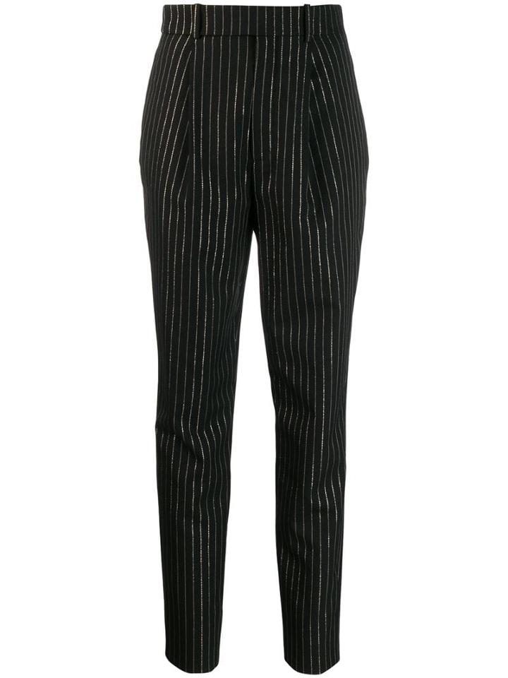Saint Laurent High-waisted Metallic Stripe Trousers - Black