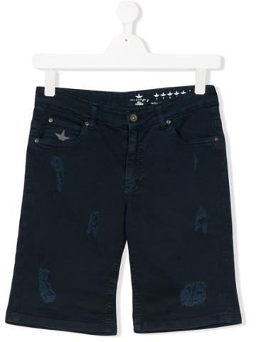 Macchia J Kids Teen Embroidered Denim Shorts - Blue