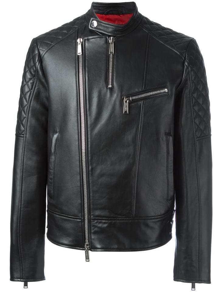 Dsquared2 Quilt Sleeved Leather Jacket, Men's, Size: 48, Black, Sheep Skin/shearling/polyester/cotton