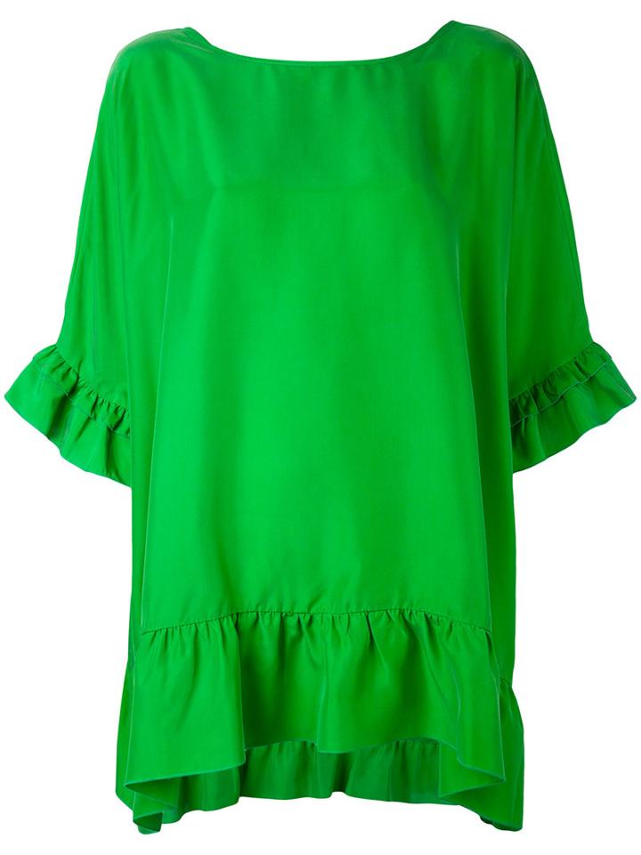 Ruffle Detail Blouse - Women - Silk - Xs, Green, Silk, P.a.r.o.s.h.