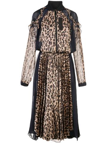 Sacai Leopard Print Bomber Maxi Dress - Brown